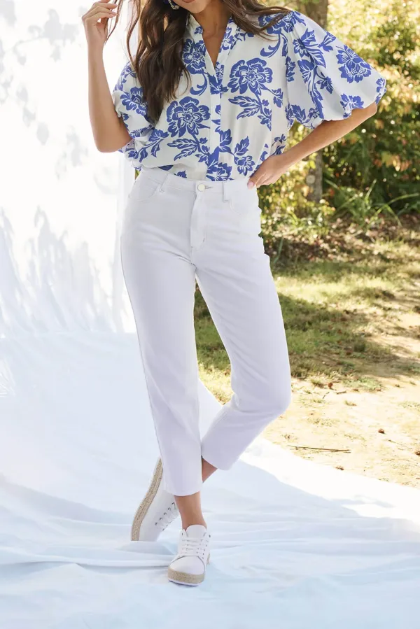White High Waisted Cropped Jeans