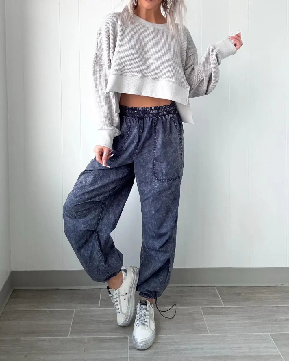 Not Letting Go Jogger Pants - Acid Denim