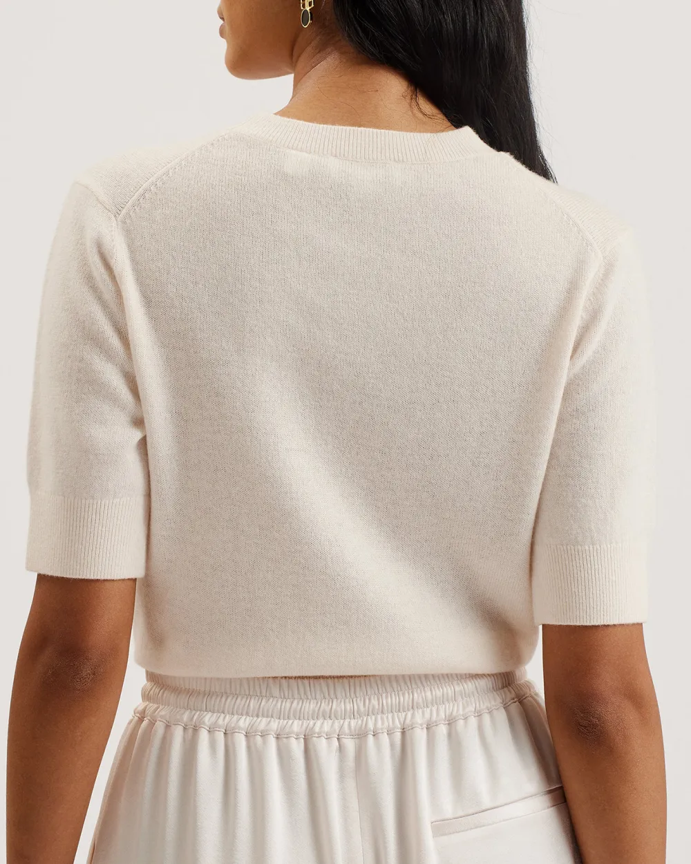 Georgha Cut Out Neck Knitted Short Sleeve Tee Ivory