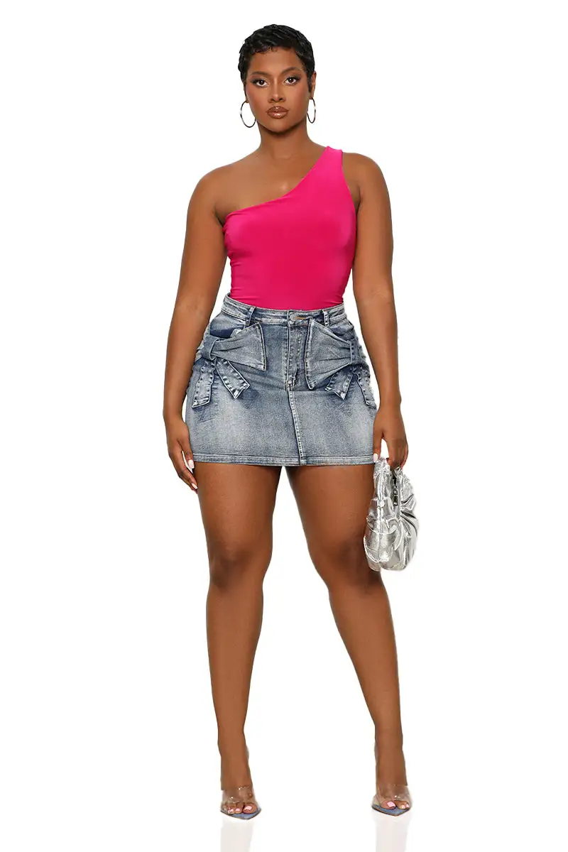 Bow Tie Mini Denim Skirt