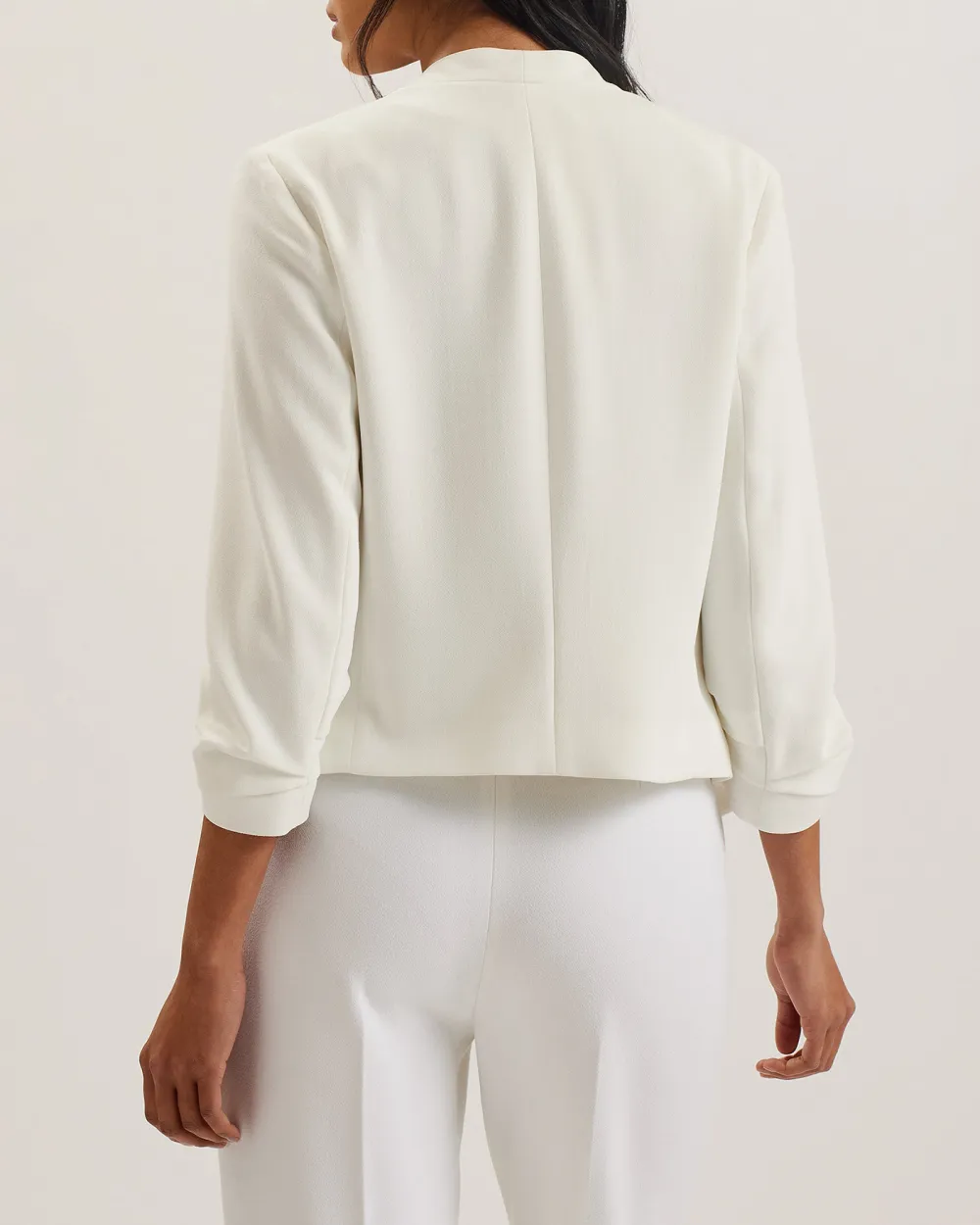 Lillias Collarless Jacket With 3/4 Sleeve Ivory