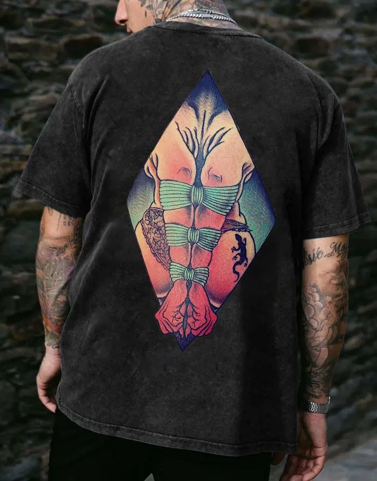 Bondage Game Printed Oversize Washed T-Shirt