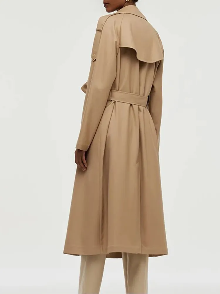 Worsted Wool Lapel Women Trench Coat With Belt