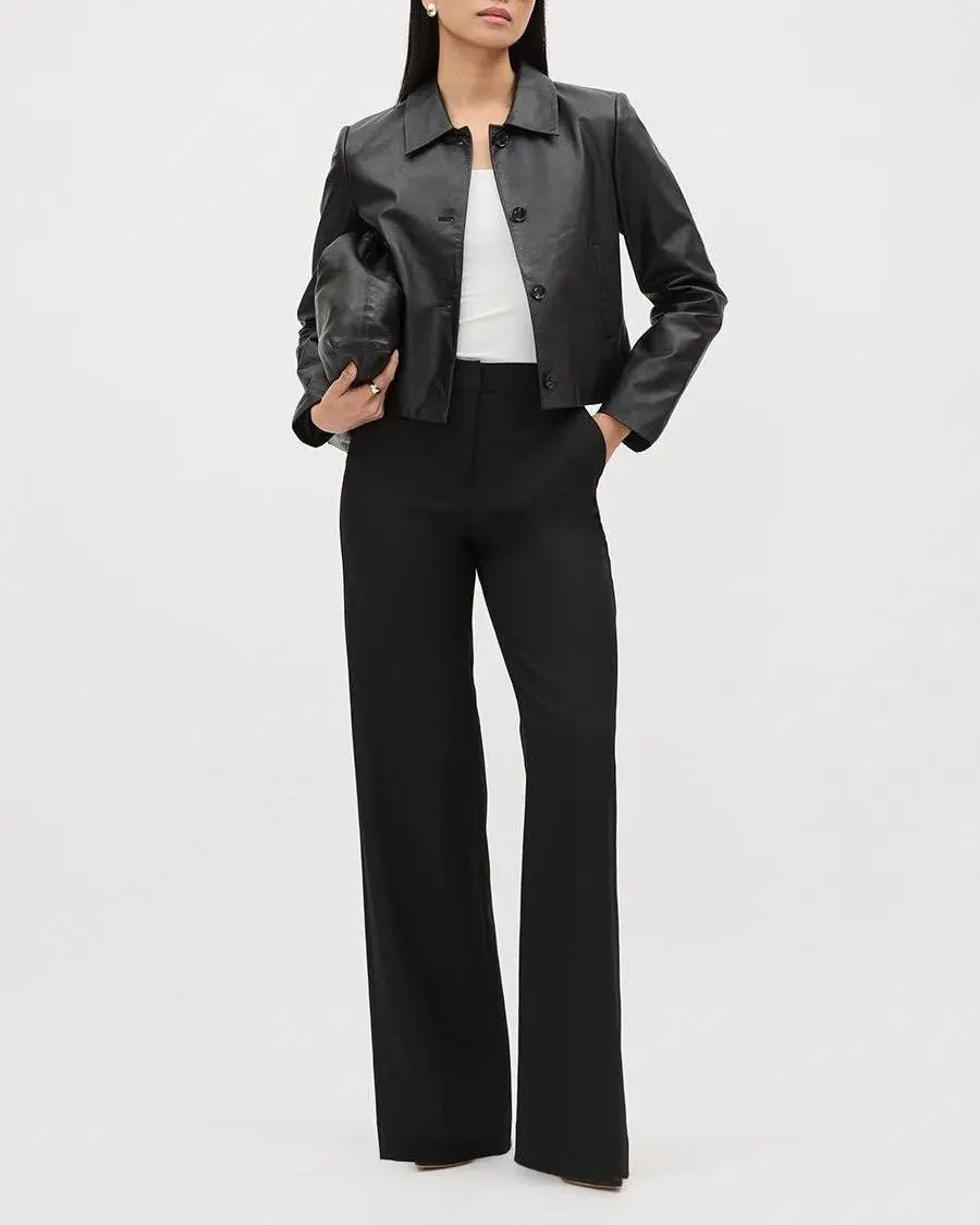 Black Wide-Leg High-Rise Wool-Blend Pant