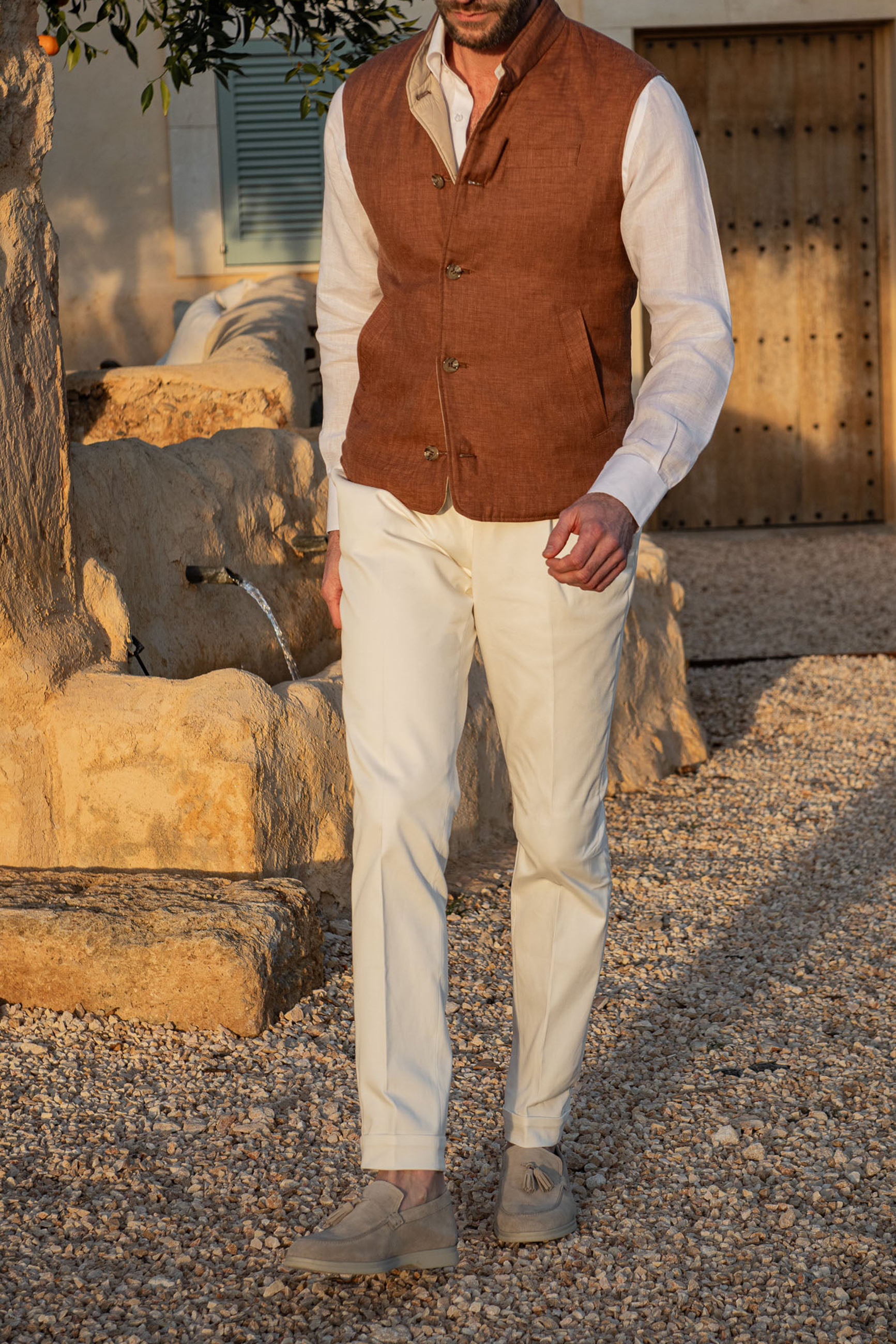 RUSTY AND BEIGE REVERSIBLE VEST IN LORO PIANA FABRIC