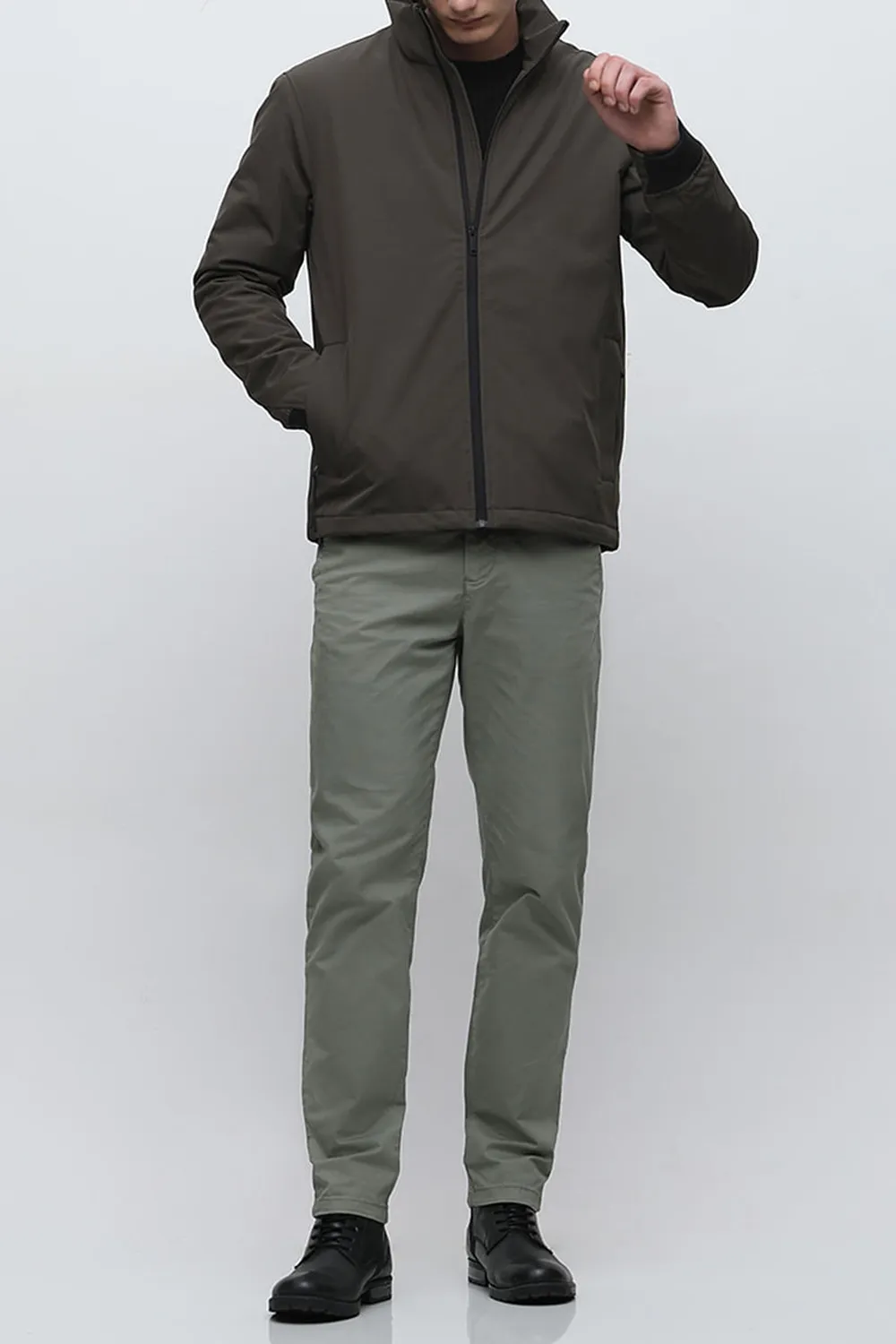 Olive High Neck Padded Jacket