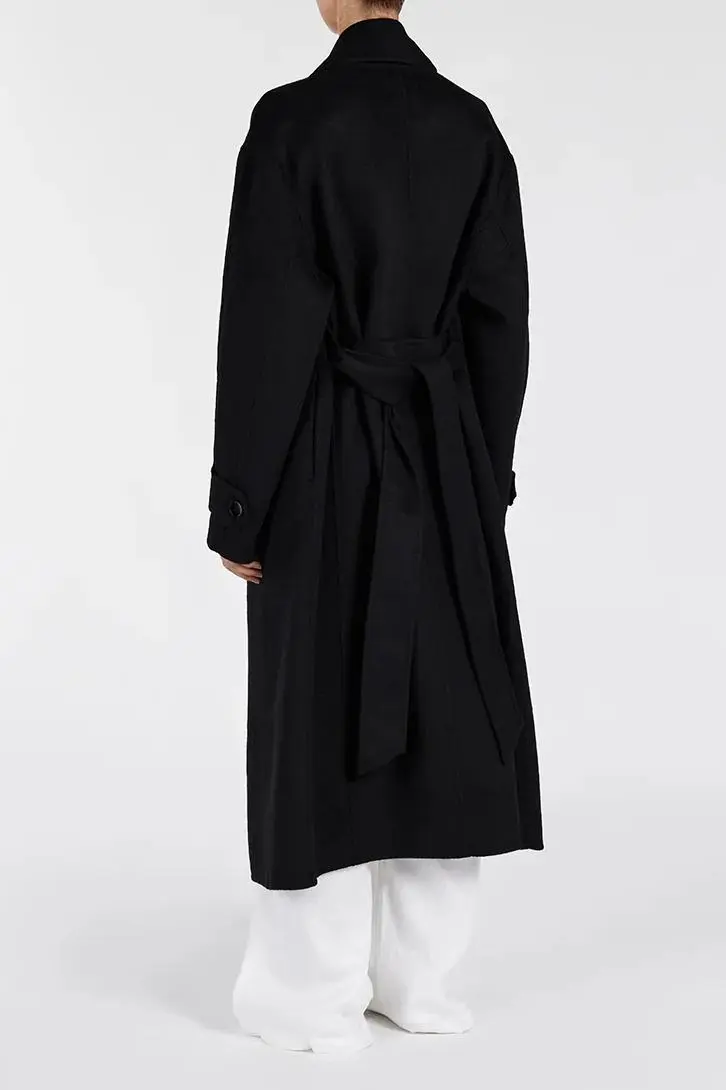 MILES BLACK WOOL WRAP COAT