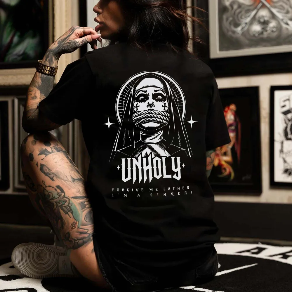 Unholy Forgive Me Father I'm A Sinner Printed Women's T-shirt