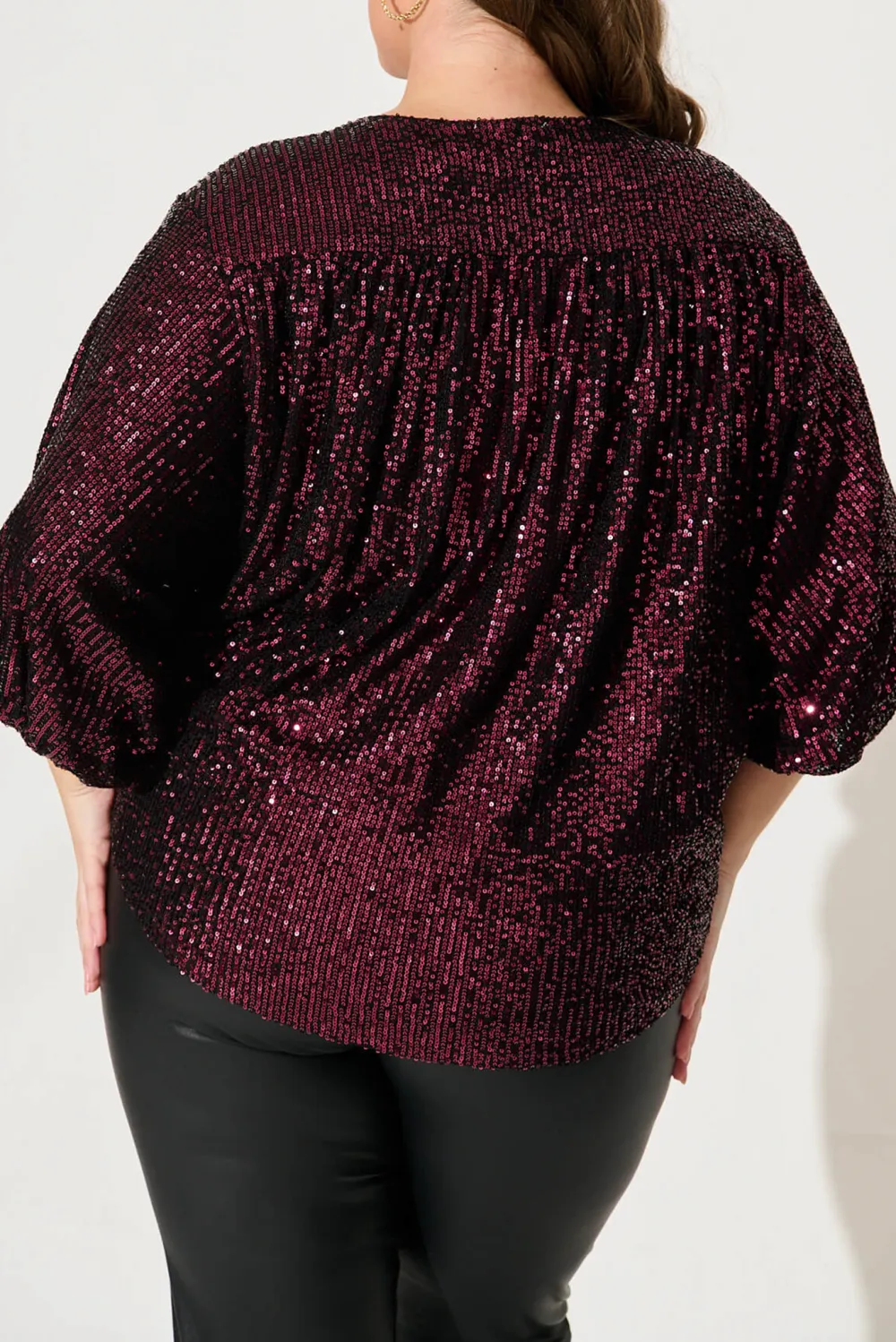 Burgundy Sequin Wrap Style Party Top