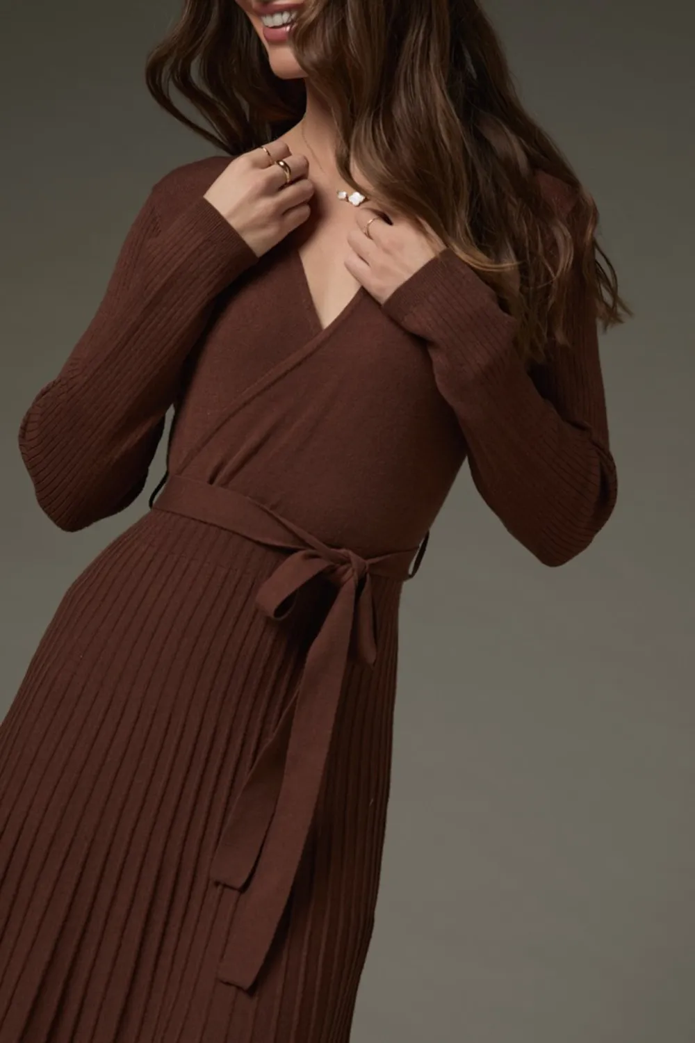 Eleanor Tie Waist Wrap Sweater Midi Dress