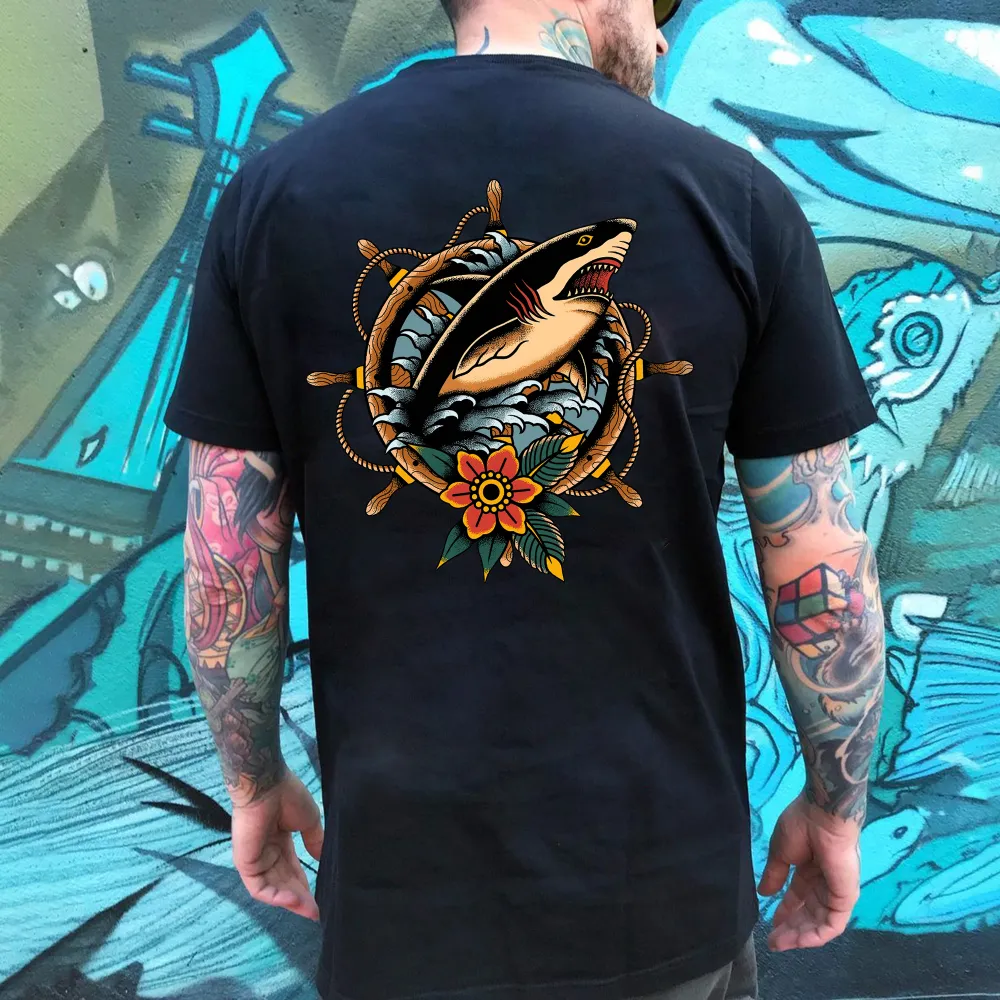 Hegemon Of The Seas Shark Printed Men's T-shirt