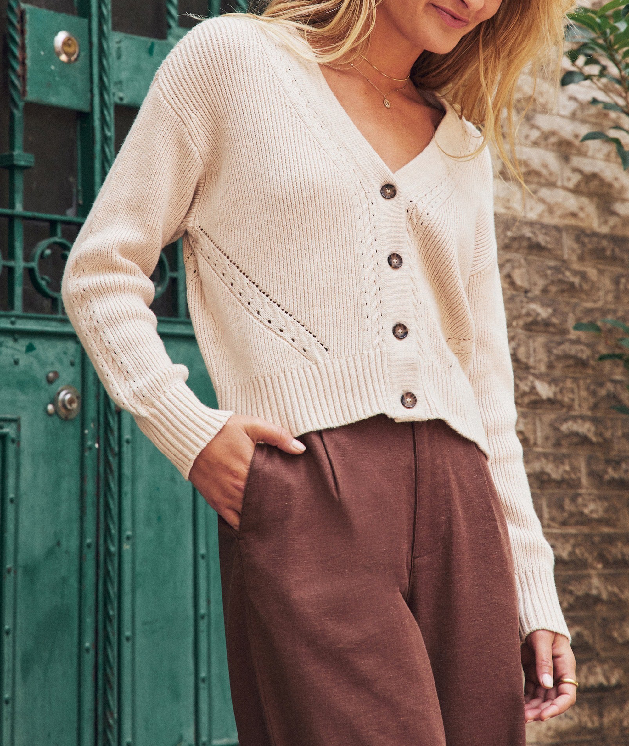 White V-neck Crop Cardigan