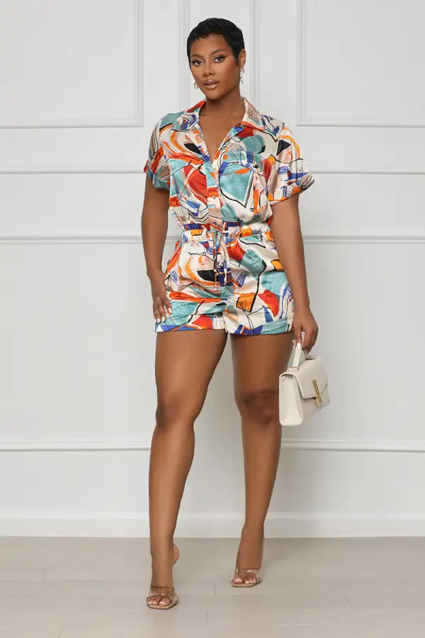 Work Of Art Abstract Romper (Cream Multi)