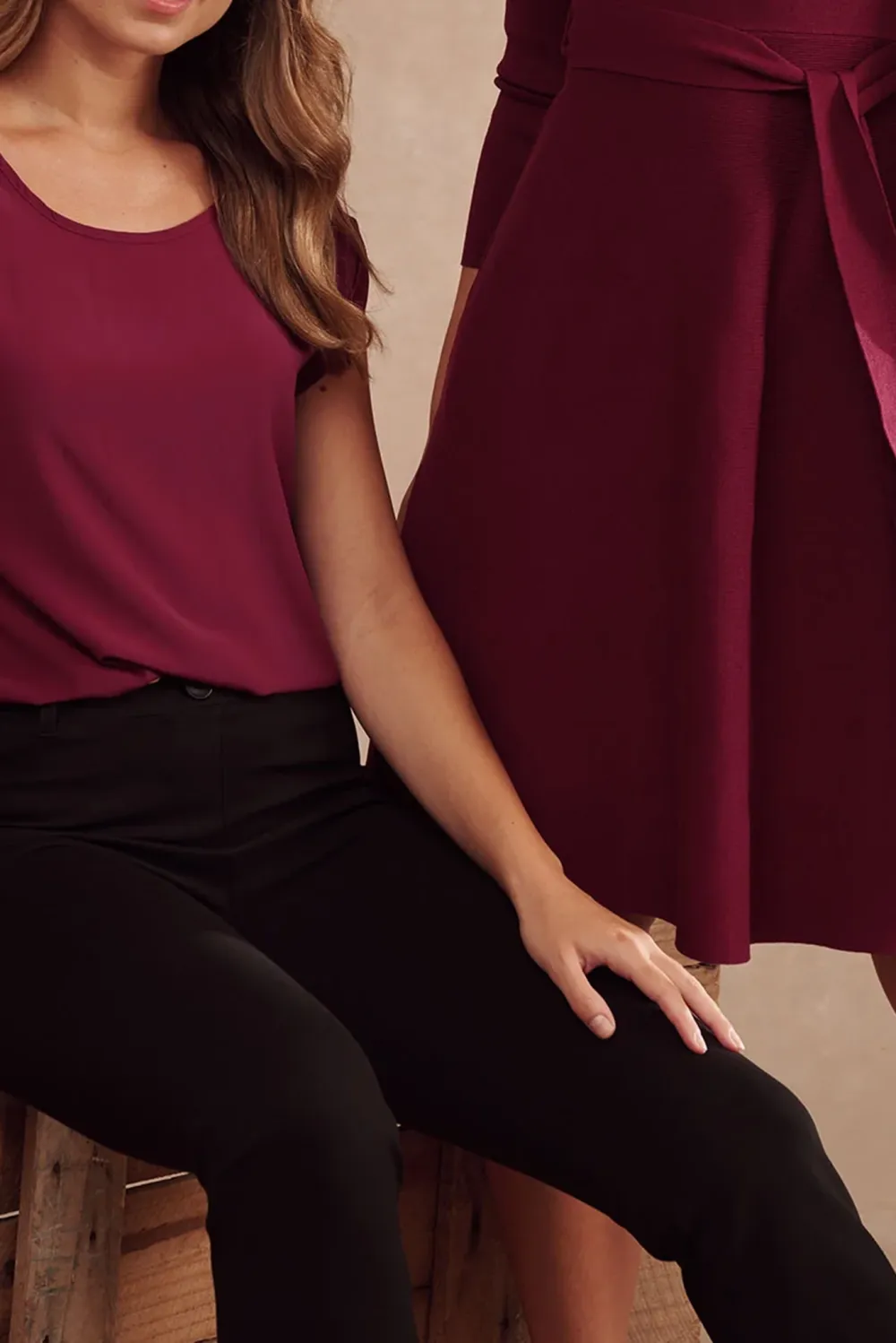 Burgundy Belted Knitted Dress