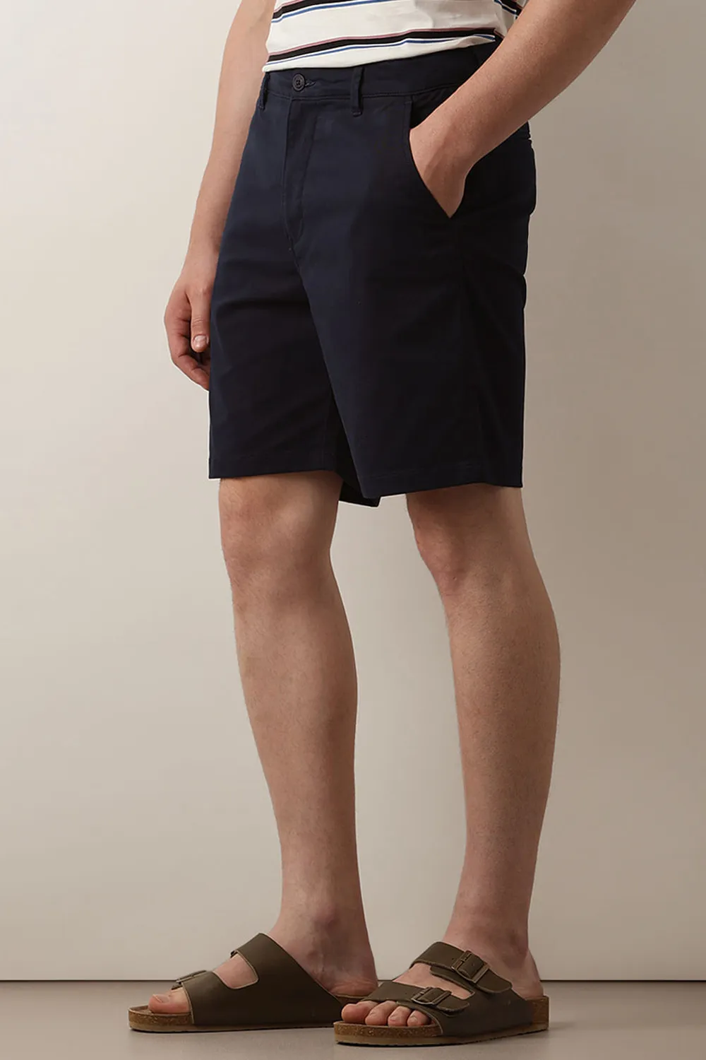 Navy Blue Mid Rise Chino Shorts