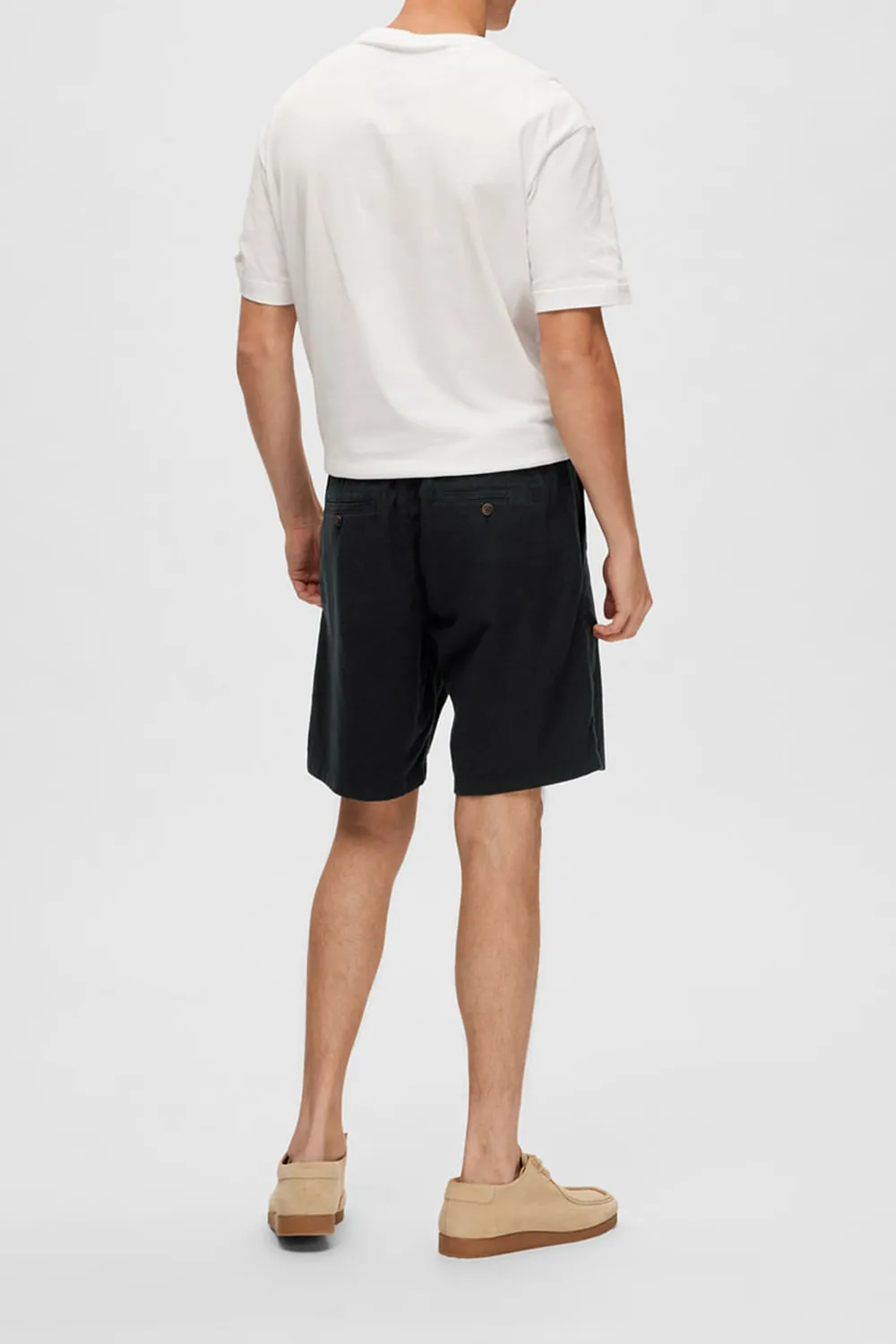 Black Mid Rise Linen Shorts