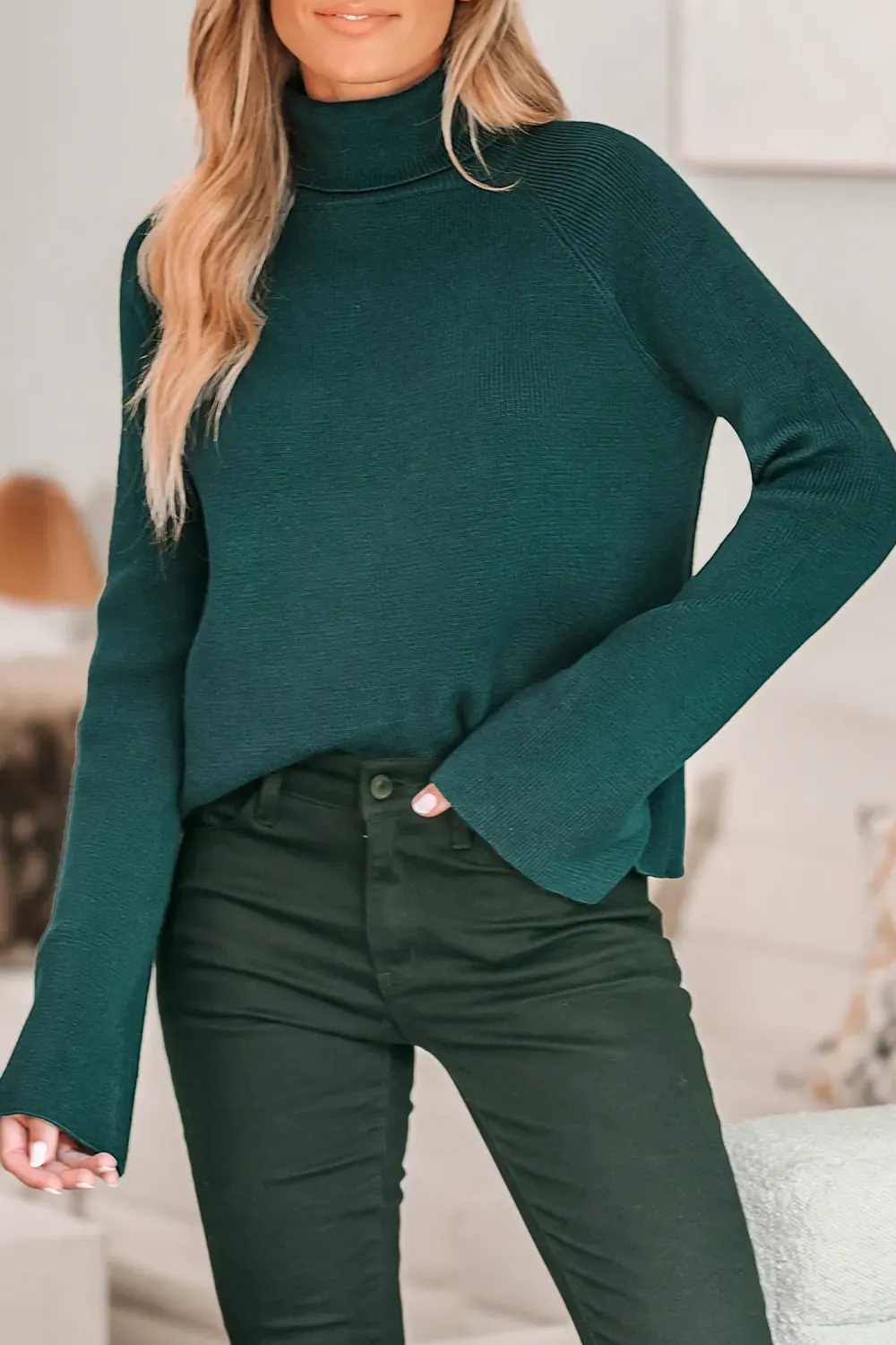 Aqua Ribbed Turtleneck Sweater