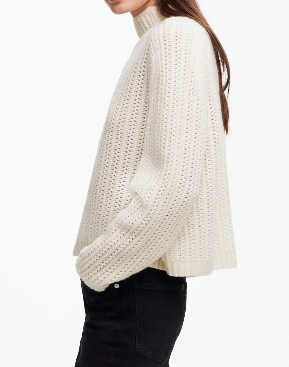 Pointelle-Stitch Mockneck Sweater