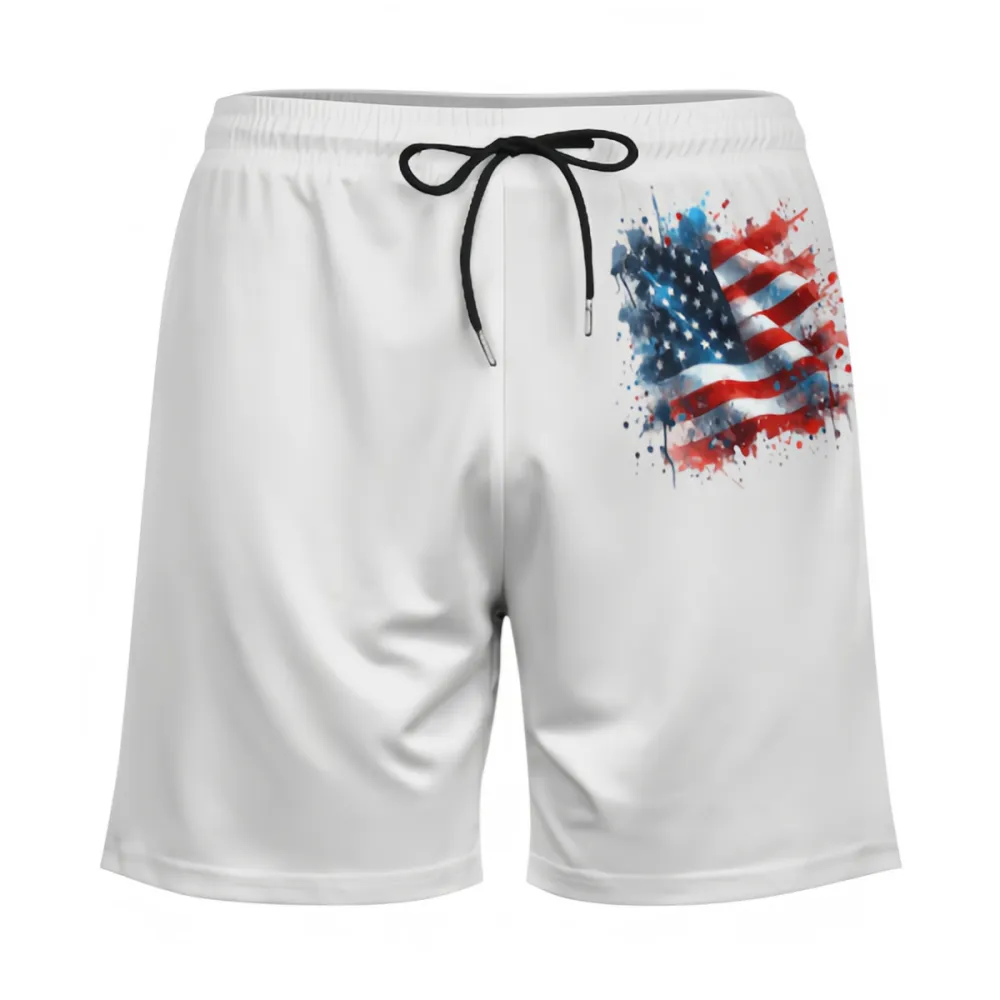 American Flag Watercolor Style Sports Breathable Beach Shorts