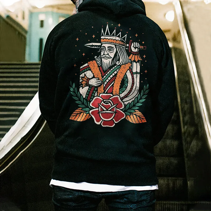 Poker King Floral Print Streetwear Classic Hoodie