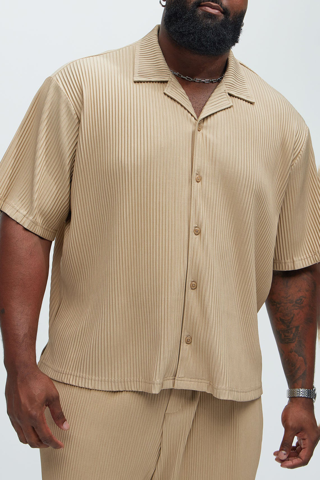 Regular Potential Pleated Shirt - Tan