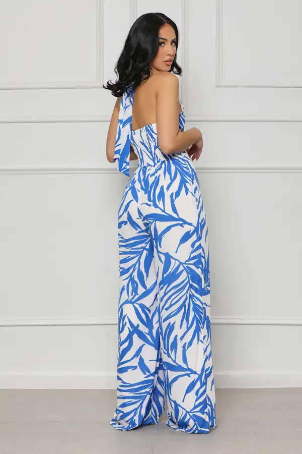 Take A Trip Halter Jumpsuit (Blue Multi)-FINAL SALE