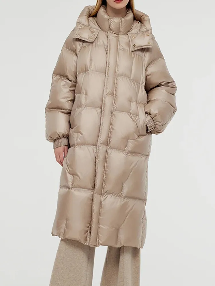 Rose Gold Unisex Hooded Long Goose Down Coat