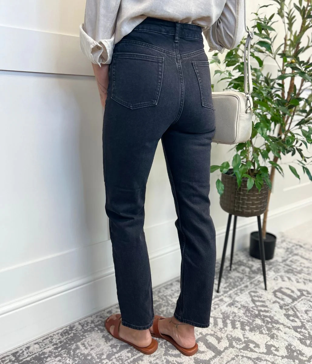 Charcoal Slim Leg High Rise Jeans