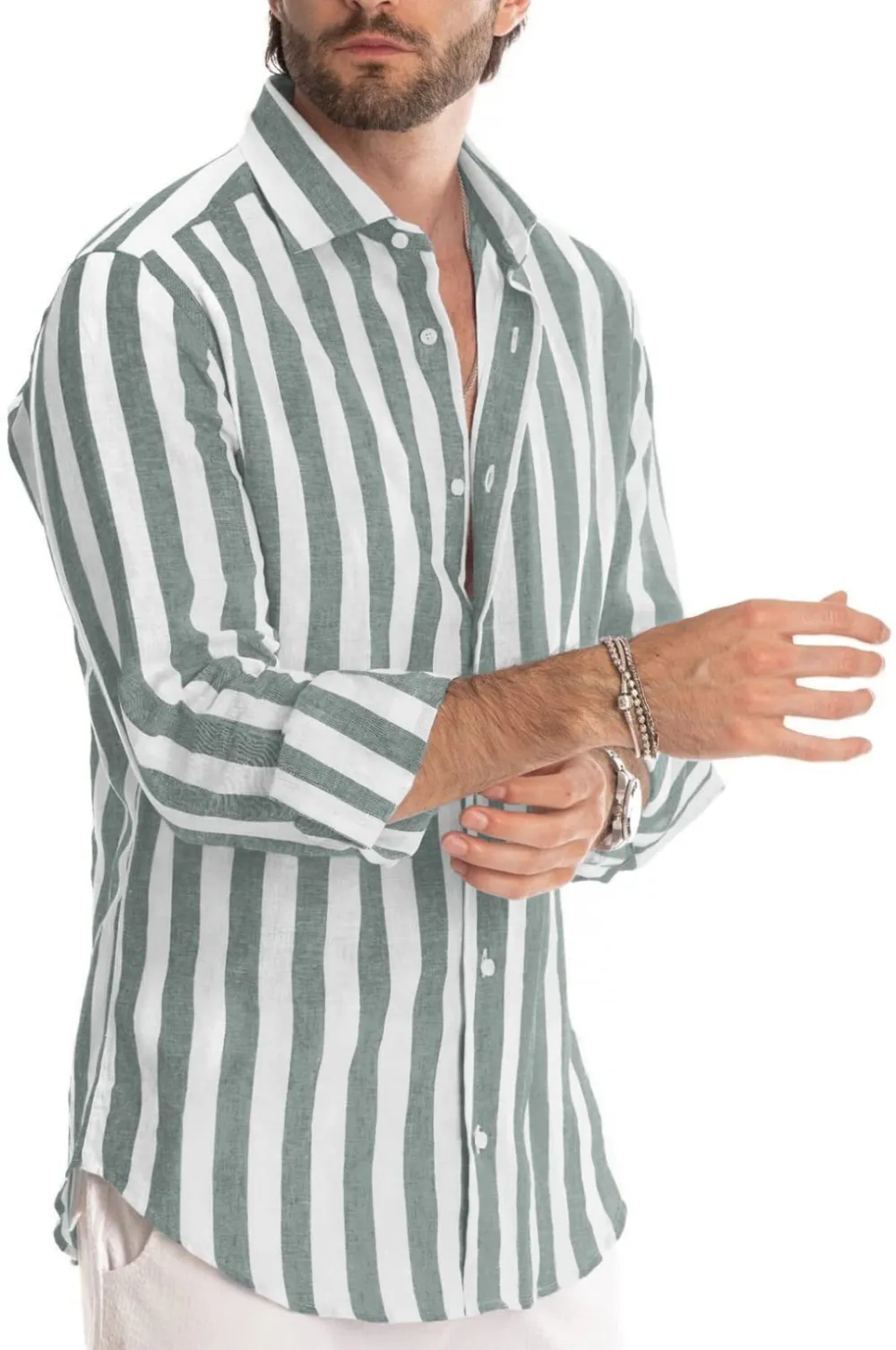 Men's Long-sleeved lapel striped shirt loose shirt