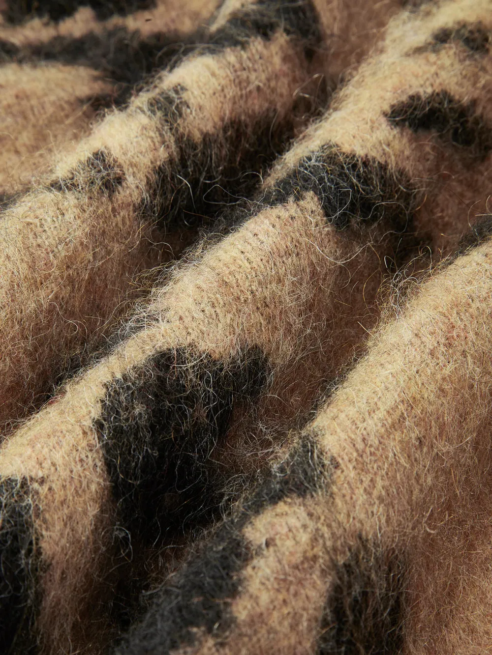 Fuzzy Leopard Drop Shoulder High Neck Sweater