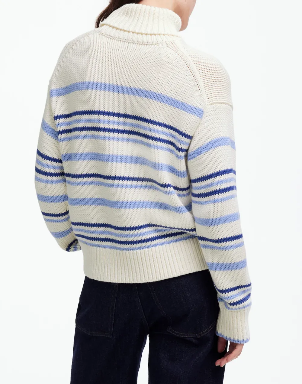 Ribbed Cotton Turtleneck Sweater in Stripe