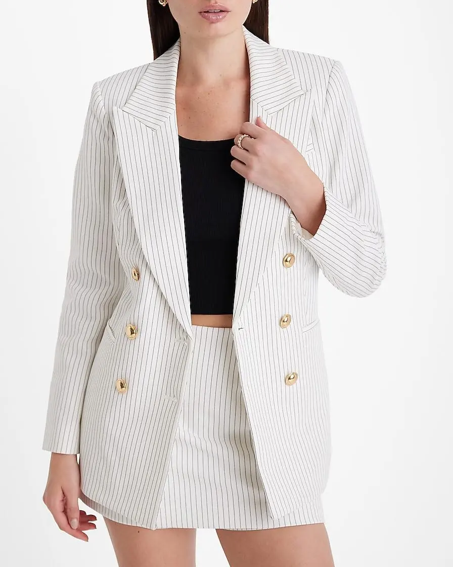 Pinstripe Double Breasted Novelty Button Blazer