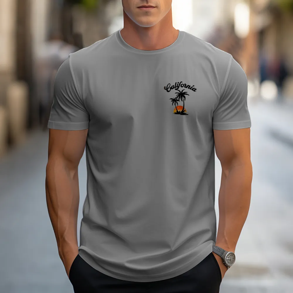 Shirt Summer Palm Tree Printed Hawaii Beach Graphic Mens T-Shirt Holiday Casual