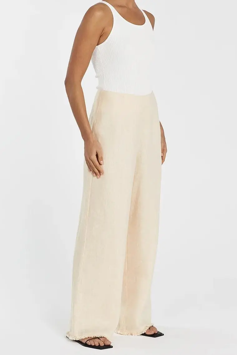 ZAHARA LEMON LINEN FRINGED PANT