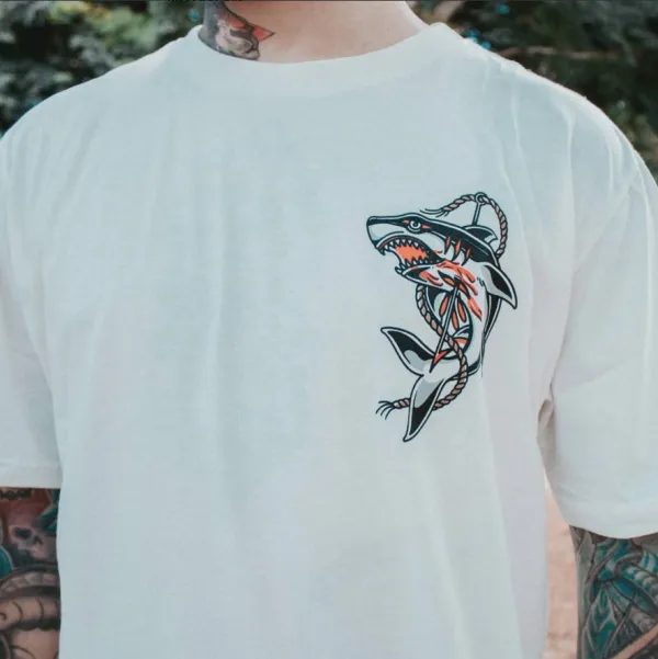 Injured Shark Printed Short-sleeved T-shirt