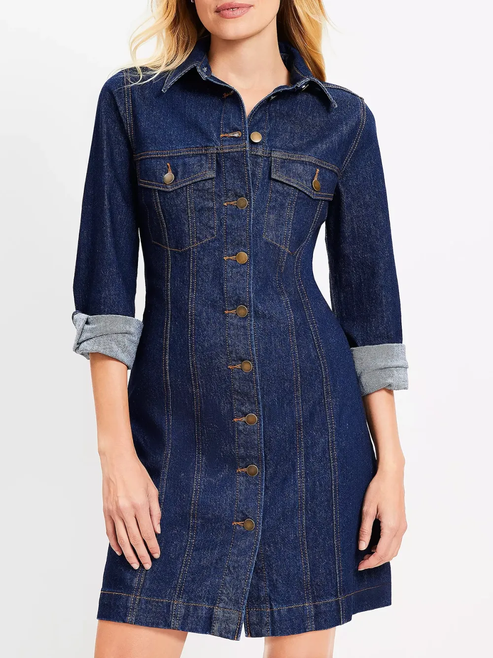 Denim Mini Pocket Dress in Dark Rinse