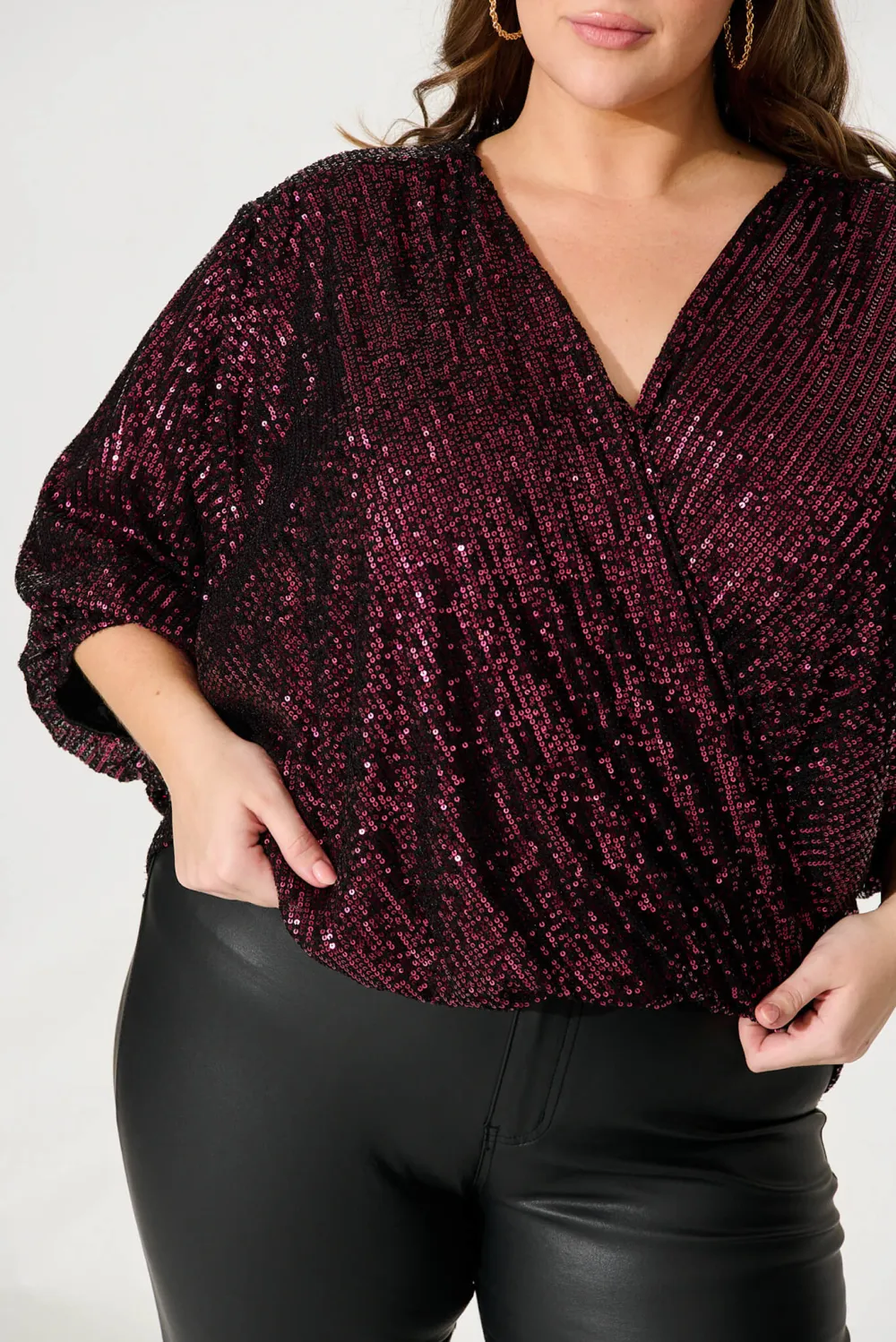 Burgundy Sequin Wrap Style Party Top