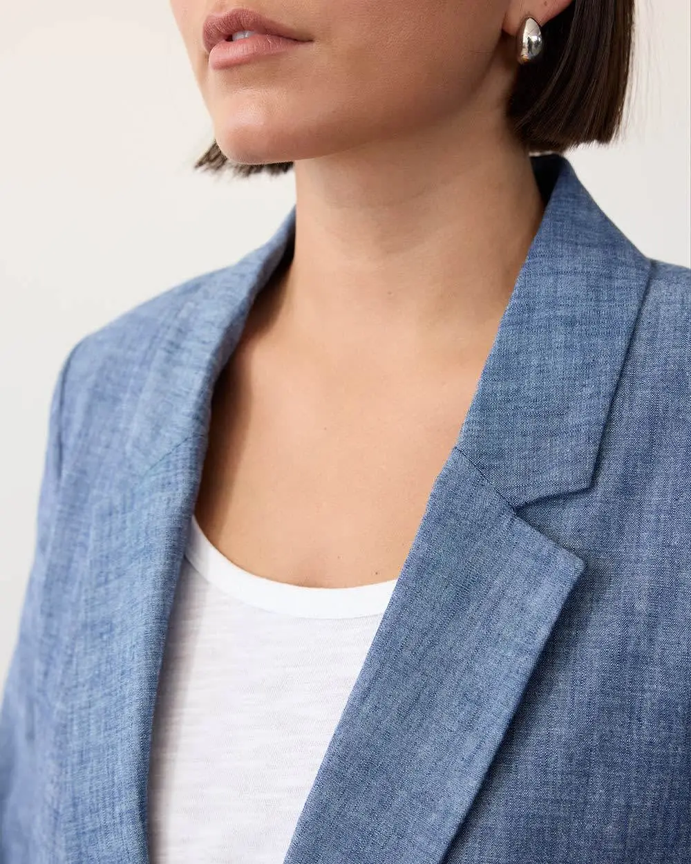 One-Button Closure Chambray Blazer