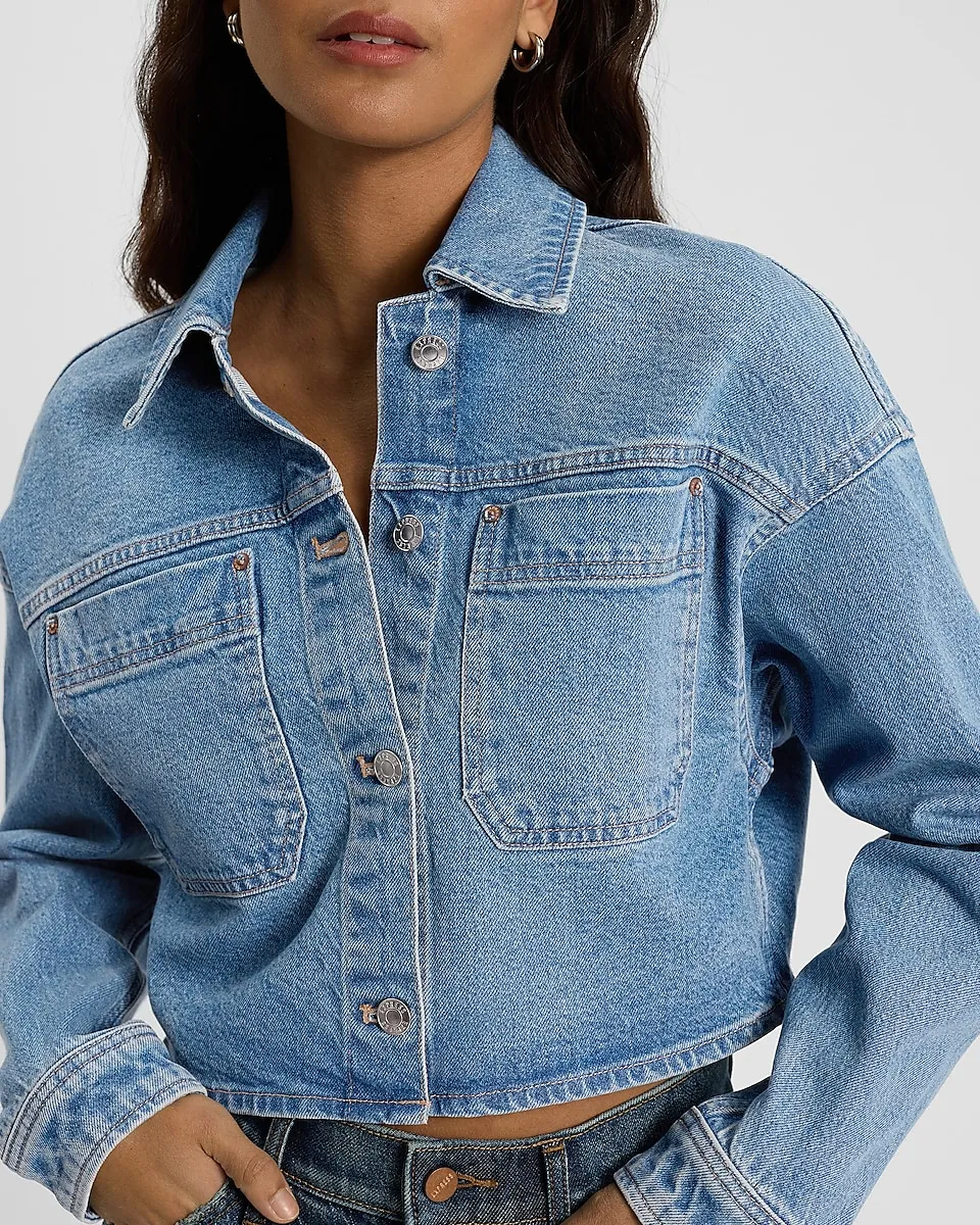 Medium Wash Cropped Denim Shacket