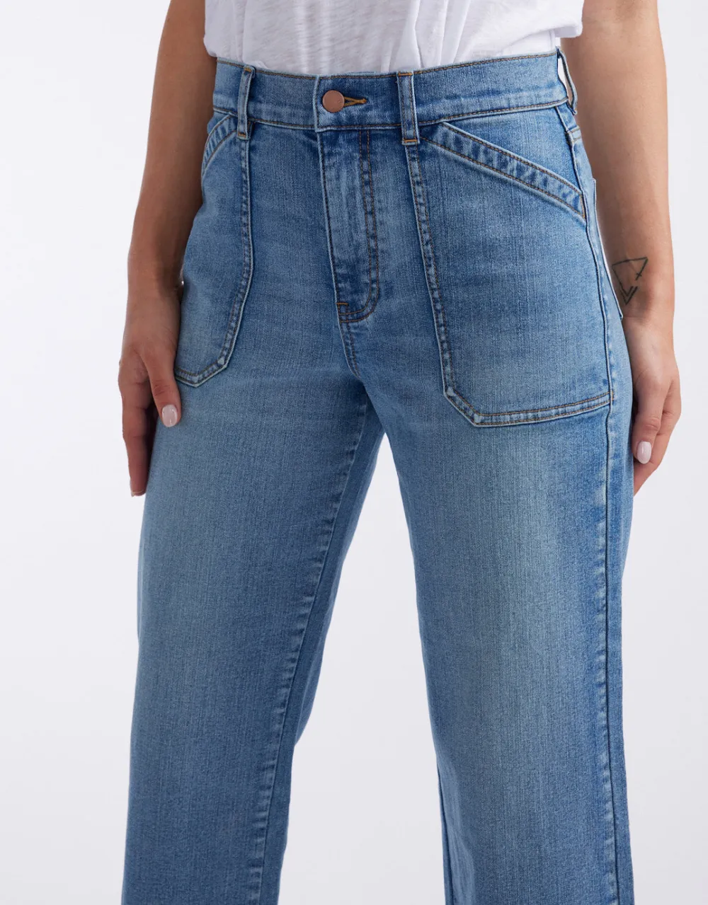 Catalina Cropped Wide Leg Jeans - Mid Wash