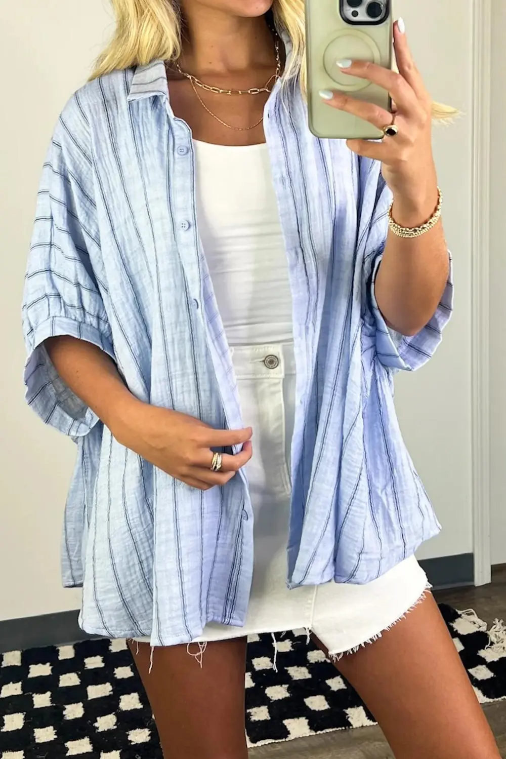 Oversized Striped Button Down Top