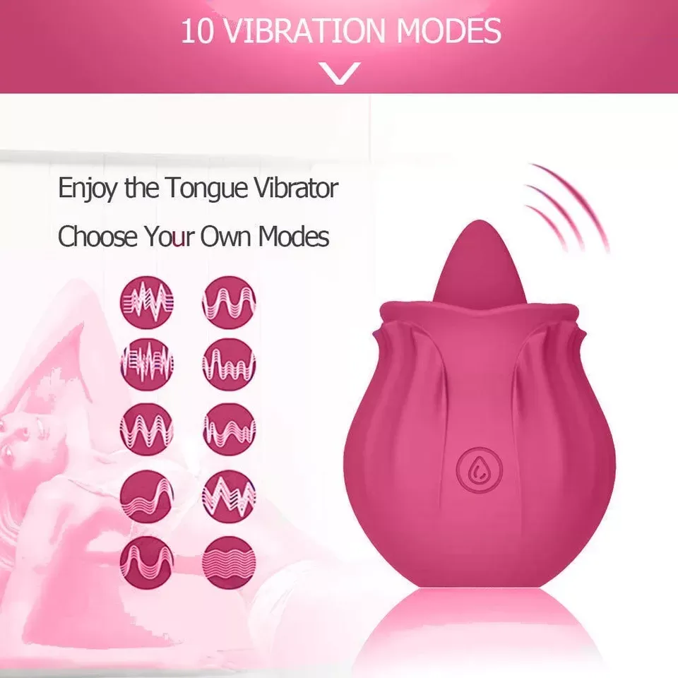 Waterproof Tongue Oral Clit Licking Rose Vibrator G Spot Dildo Women Sex Toys US