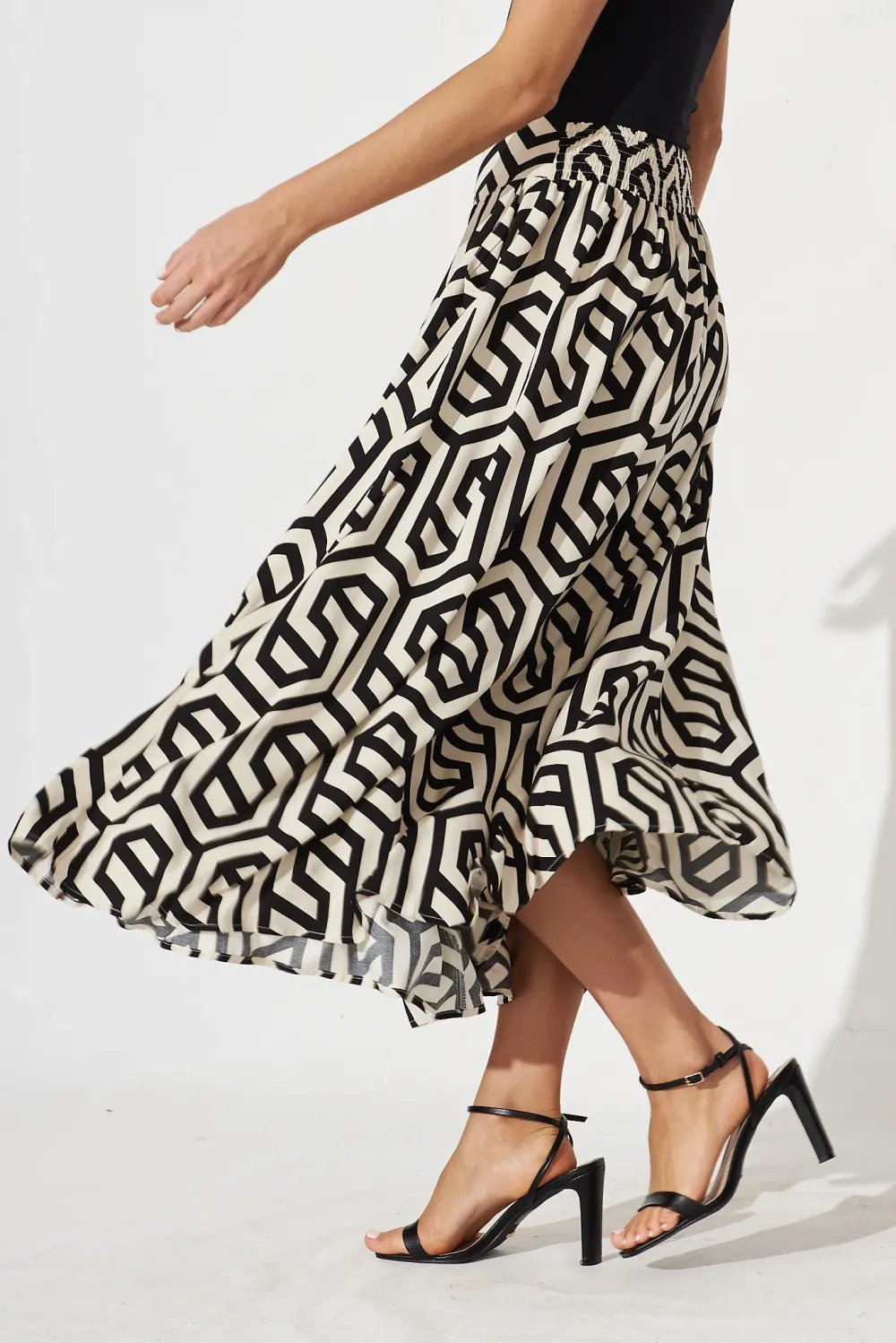 Black Geometric Print Maxi Skirt