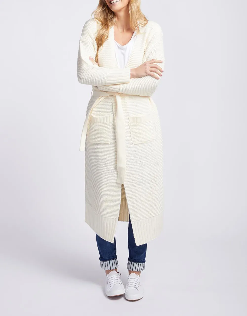 Long Sleeve Belted Cardigan - Birch