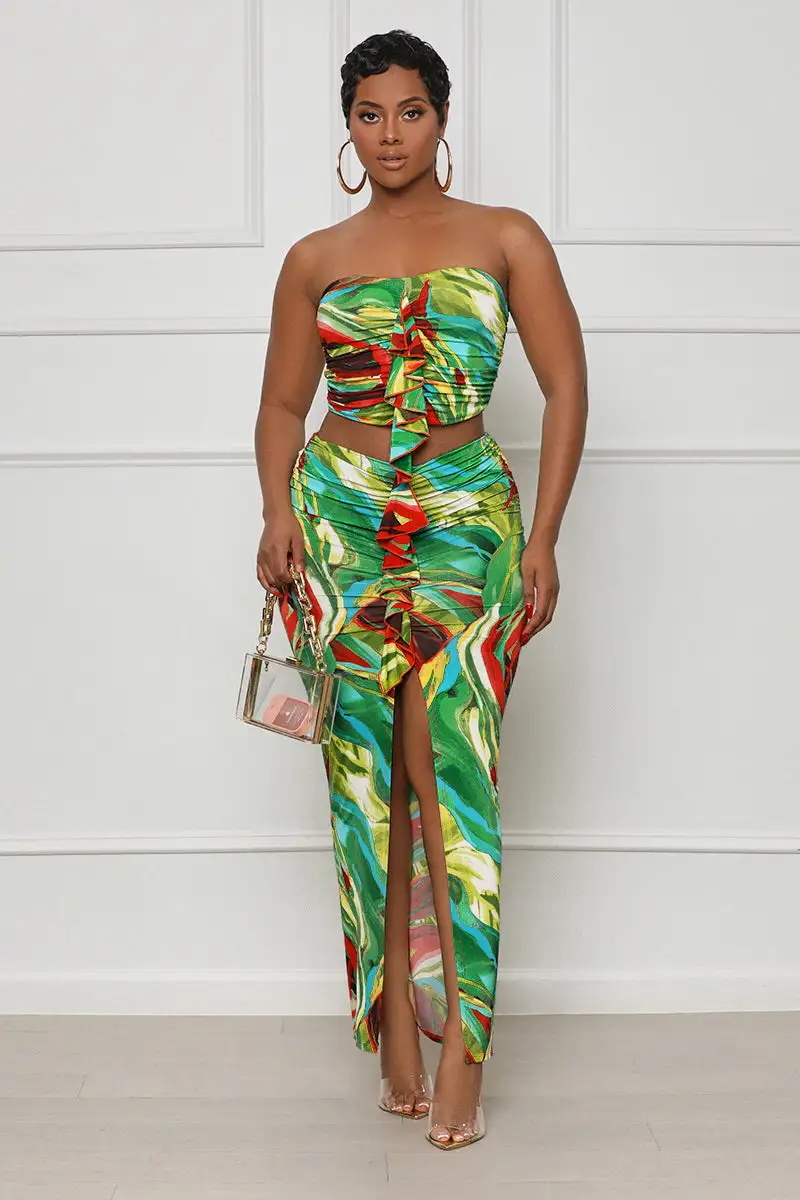 Breezy Tropics Skirt Set (Green Multi)