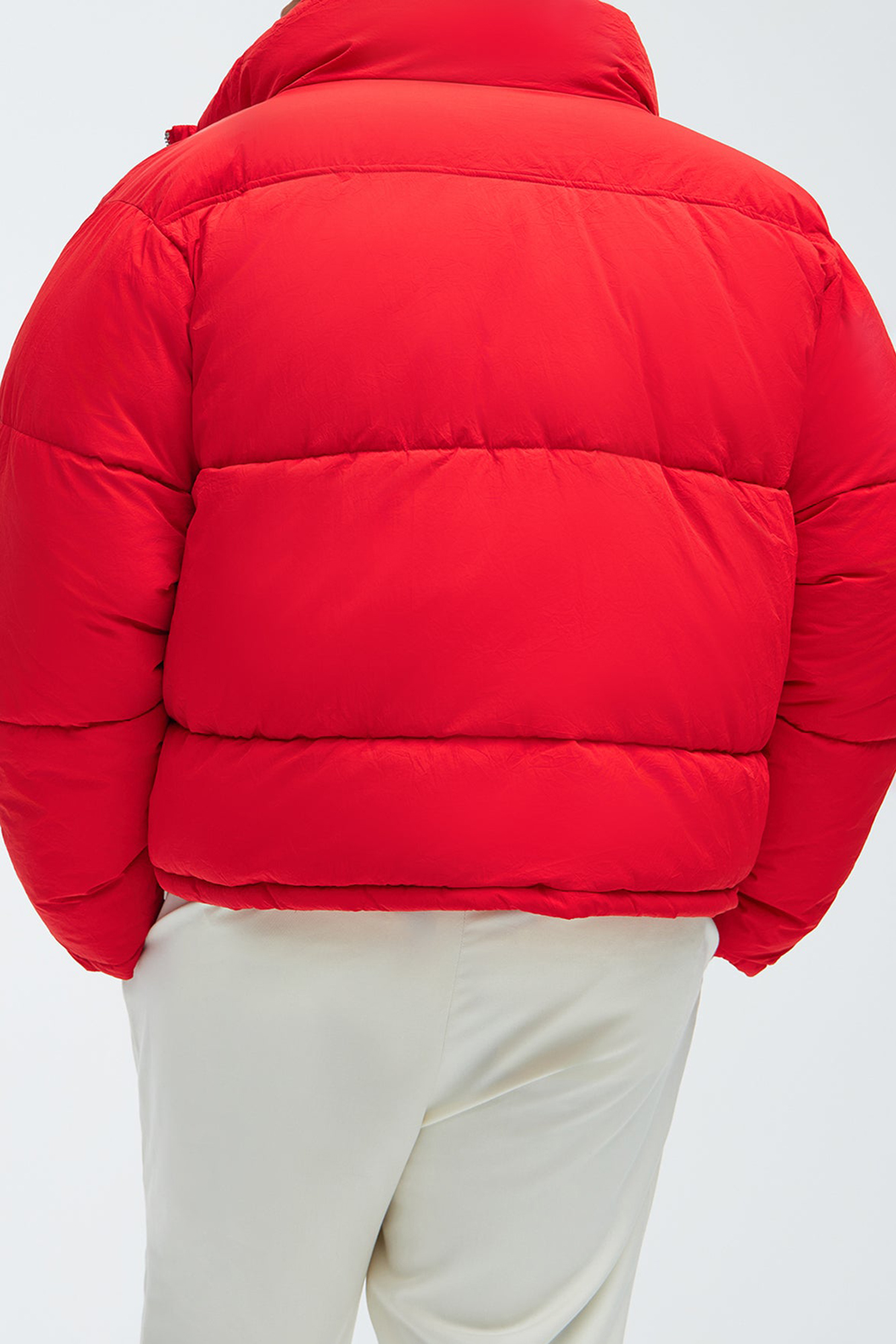 Palermo Crinkled Nylon Cropped Puffer - Red