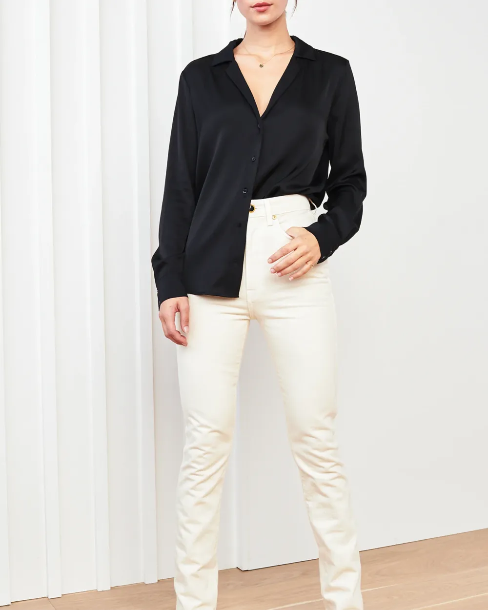 Notch Collar Slim Fit Blouse