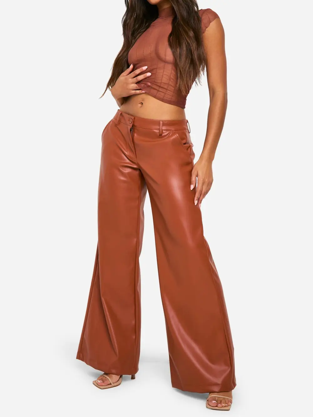 LOW RISE PU WIDE LEG TROUSER