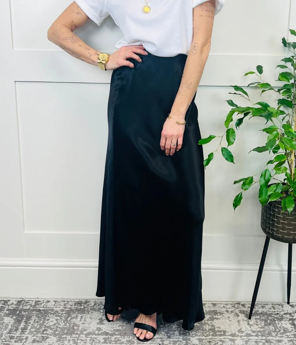 Black Satin Maxi Slip Skirt