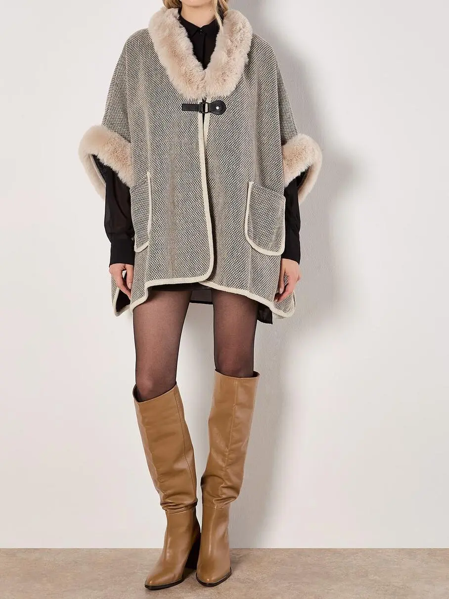 Heritage Texture Faux Fur Lined Cape